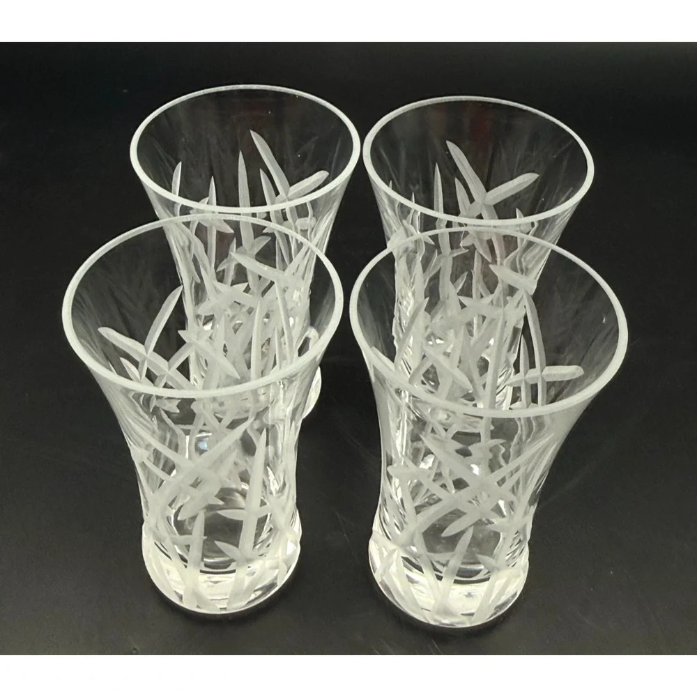 Set 4 Vintage Cristal De France Shot Glasses Lead Crystal Etched Criss Cross Cut
